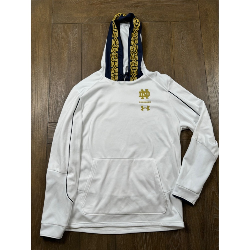 Under Armour Notre Dame Hoodie Mens M White Gold Fighting Irish Hoodie